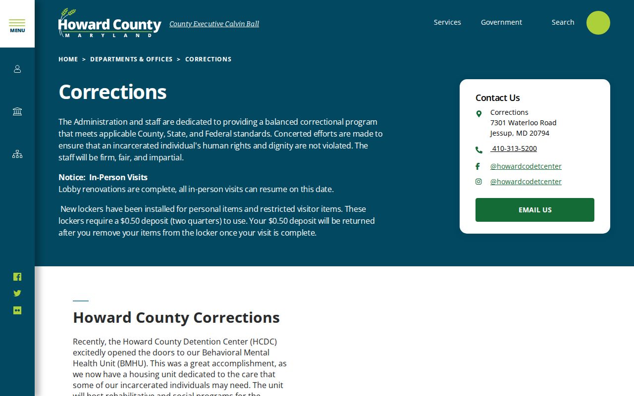 Howard County Department of Corrections official website