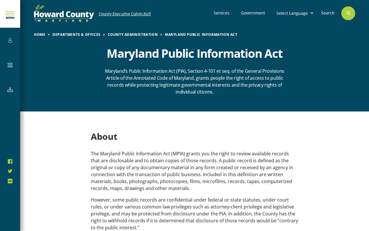 Howard County Public Information Act request page